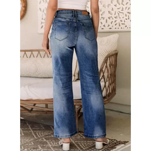 Sidefeel Women's Wide Leg Jeans Casual High Waisted Straight Stretch Denim Pants with Pockets