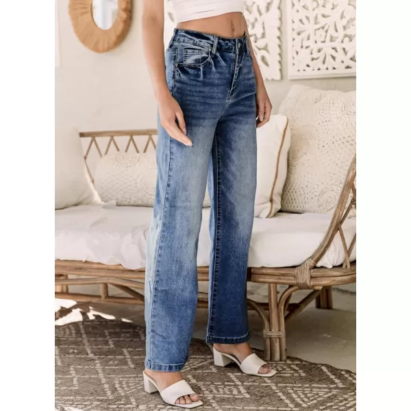 Sidefeel Women's Wide Leg Jeans Casual High Waisted Straight Stretch Denim Pants with Pockets