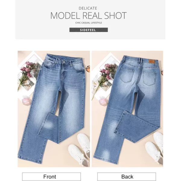 Sidefeel Women's Wide Leg Jeans Casual High Waisted Straight Stretch Denim Pants with Pockets