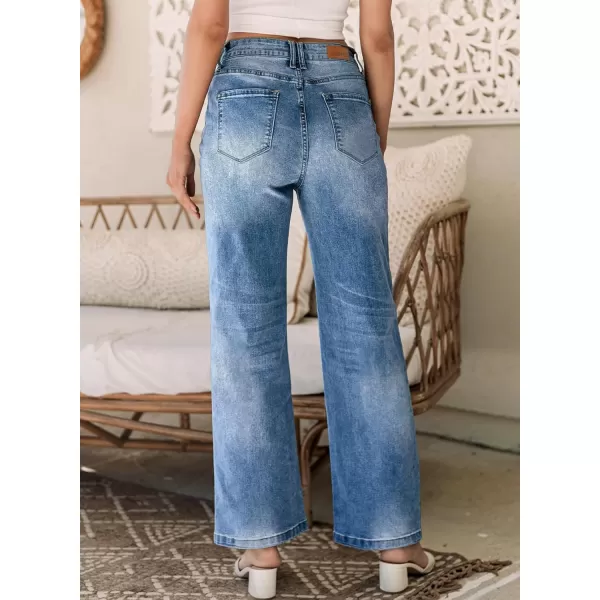 Sidefeel Women's Wide Leg Jeans Casual High Waisted Straight Stretch Denim Pants with Pockets