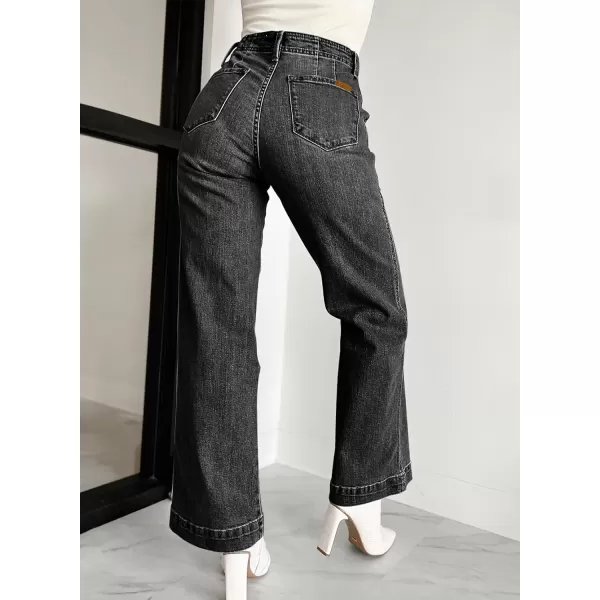 Sidefeel Women's Wide Leg Jeans High Waisted Button Fly Stretchy Straight Legs Denim Pants