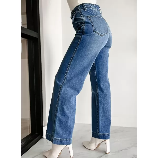 Sidefeel Women's Wide Leg Jeans High Waisted Button Fly Stretchy Straight Legs Denim Pants