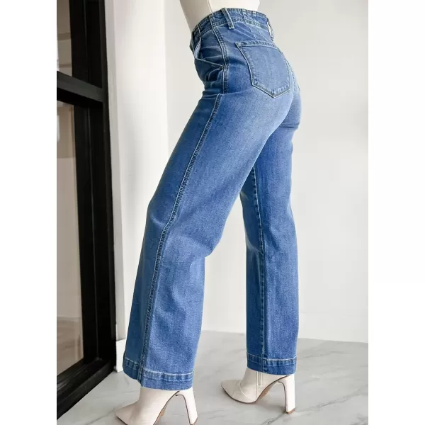 Sidefeel Women's Wide Leg Jeans High Waisted Button Fly Stretchy Straight Legs Denim Pants