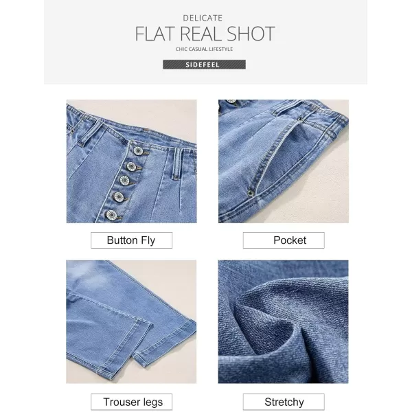 Sidefeel Women's Wide Leg Jeans High Waisted Button Fly Stretchy Straight Legs Denim Pants