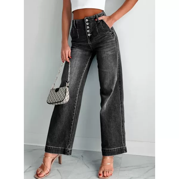 Sidefeel Women's Wide Leg Jeans High Waisted Button Fly Stretchy Straight Legs Denim Pants