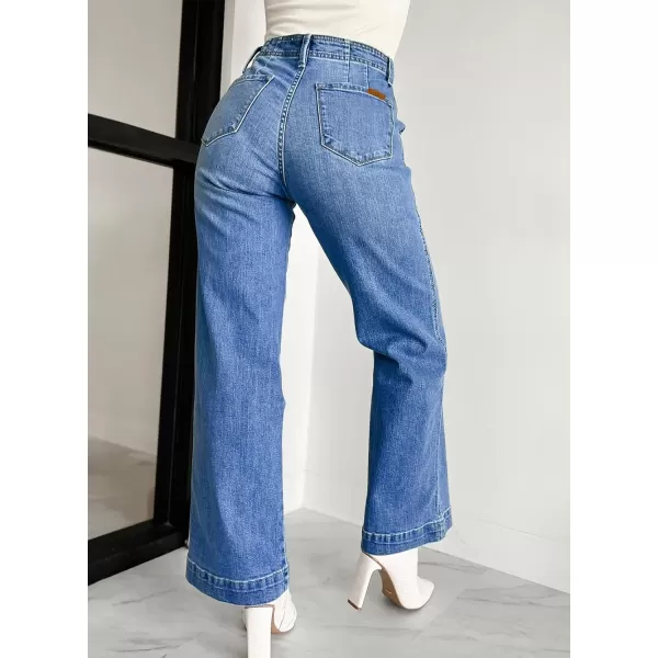 Sidefeel Women's Wide Leg Jeans High Waisted Button Fly Stretchy Straight Legs Denim Pants