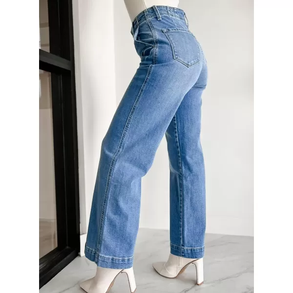 Sidefeel Women's Wide Leg Jeans High Waisted Button Fly Stretchy Straight Legs Denim Pants