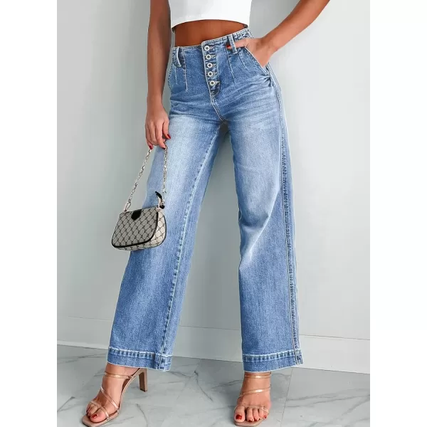 Sidefeel Women's Wide Leg Jeans High Waisted Button Fly Stretchy Straight Legs Denim Pants