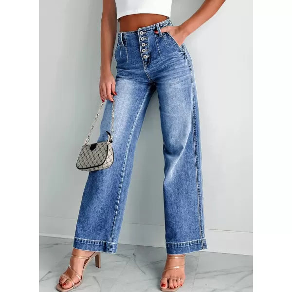 Sidefeel Women's Wide Leg Jeans High Waisted Button Fly Stretchy Straight Legs Denim Pants