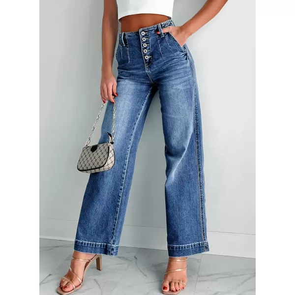 Sidefeel Women's Wide Leg Jeans High Waisted Button Fly Stretchy Straight Legs Denim Pants