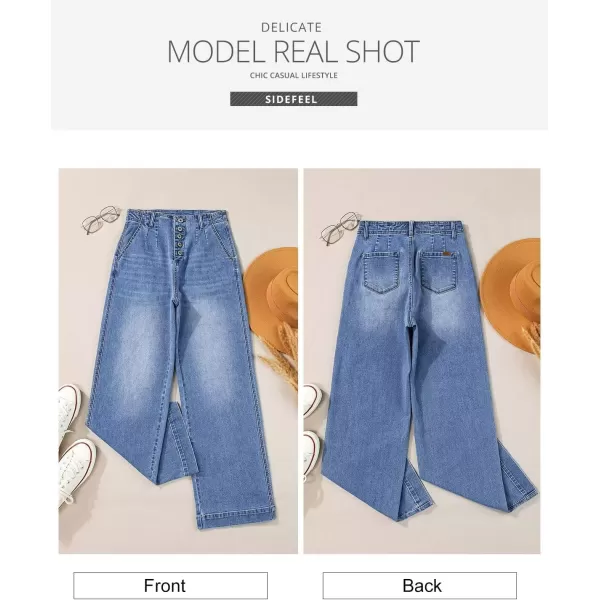 Sidefeel Women's Wide Leg Jeans High Waisted Button Fly Stretchy Straight Legs Denim Pants