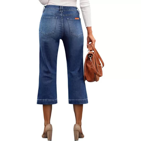 Sidefeel Women's Wide Leg Jeans High Waisted Stretchy Capri Pants