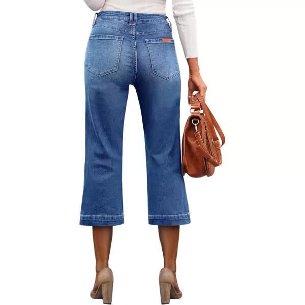Sidefeel Women's Wide Leg Jeans High Waisted Stretchy Capri Pants