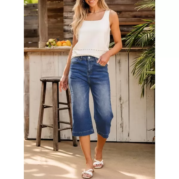 Sidefeel Women's Wide Leg Jeans High Waisted Stretchy Capri Pants