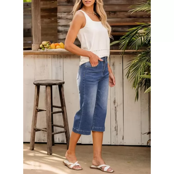 Sidefeel Women's Wide Leg Jeans High Waisted Stretchy Capri Pants