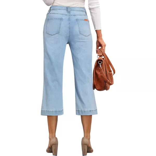 Sidefeel Women's Wide Leg Jeans High Waisted Stretchy Capri Pants