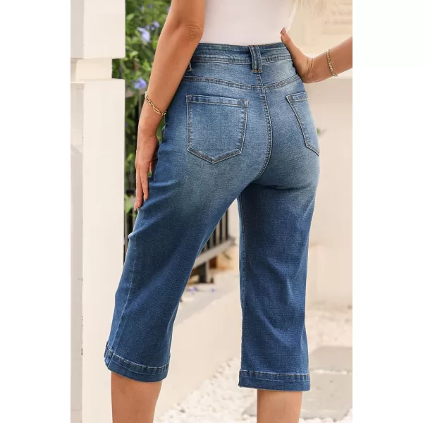 Sidefeel Women's Wide Leg Jeans High Waisted Stretchy Capri Pants