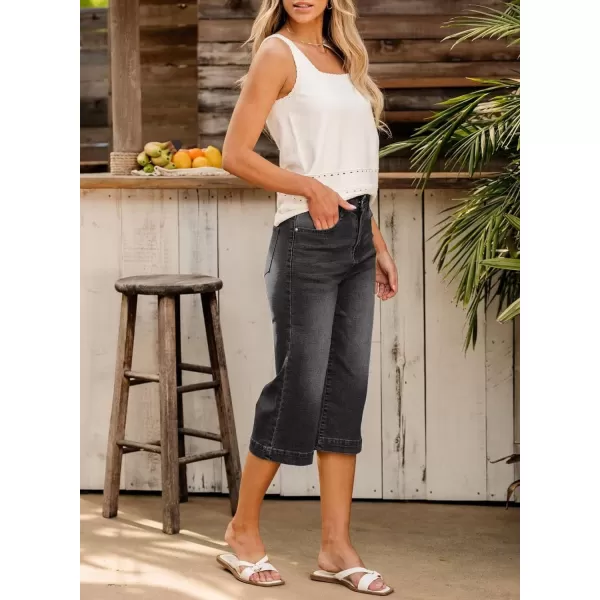Sidefeel Women's Wide Leg Jeans High Waisted Stretchy Capri Pants