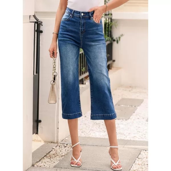 Sidefeel Women's Wide Leg Jeans High Waisted Stretchy Capri Pants