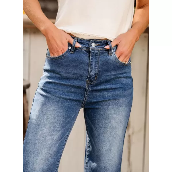 Sidefeel Women's Wide Leg Jeans High Waisted Stretchy Capri Pants