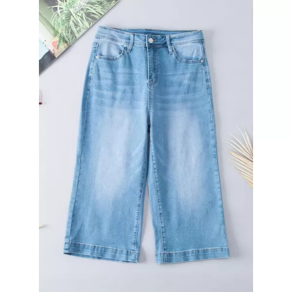 Sidefeel Women's Wide Leg Jeans High Waisted Stretchy Capri Pants