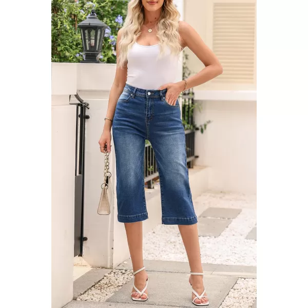 Sidefeel Women's Wide Leg Jeans High Waisted Stretchy Capri Pants