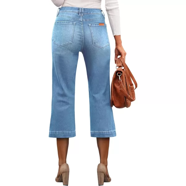 Sidefeel Women's Wide Leg Jeans High Waisted Stretchy Capri Pants