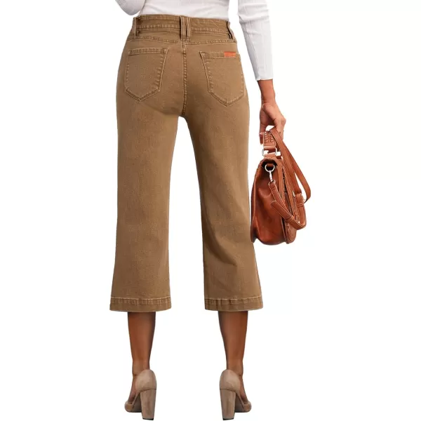 Sidefeel Women's Wide Leg Jeans High Waisted Stretchy Capri Pants