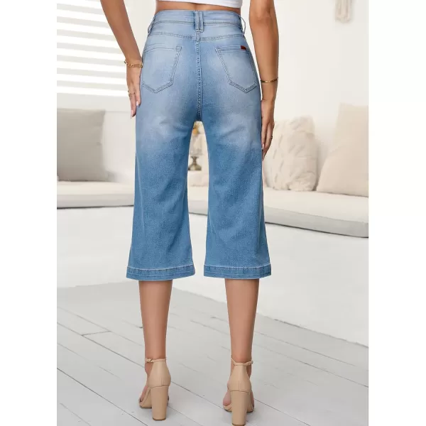Sidefeel Women's Wide Leg Jeans High Waisted Stretchy Capri Pants