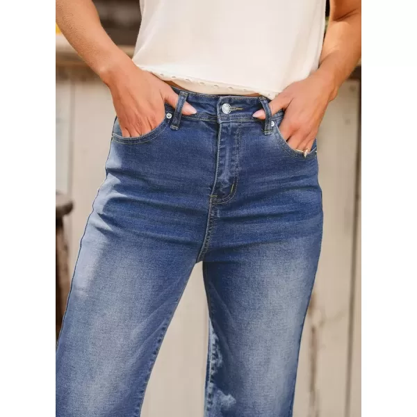 Sidefeel Women's Wide Leg Jeans High Waisted Stretchy Capri Pants