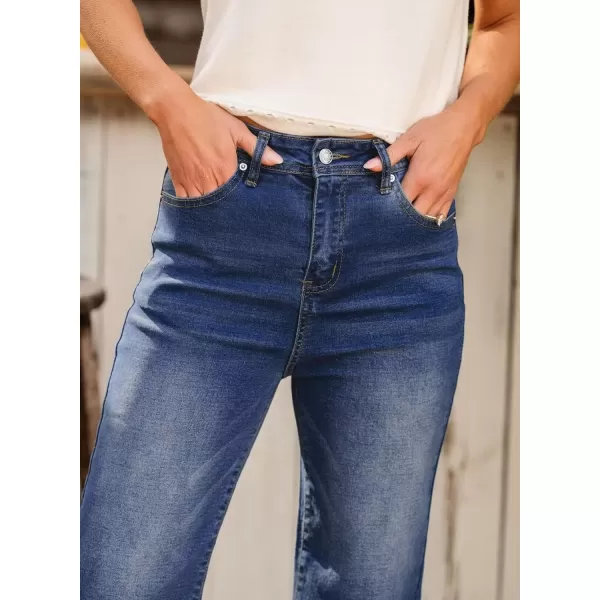 Sidefeel Women's Wide Leg Jeans High Waisted Stretchy Capri Pants