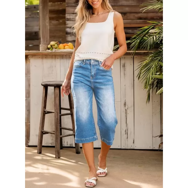 Sidefeel Women's Wide Leg Jeans High Waisted Stretchy Capri Pants