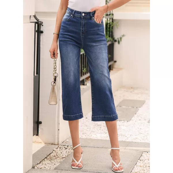 Sidefeel Women's Wide Leg Jeans High Waisted Stretchy Capri Pants
