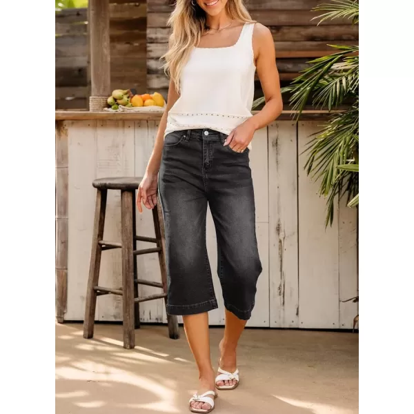 Sidefeel Women's Wide Leg Jeans High Waisted Stretchy Capri Pants