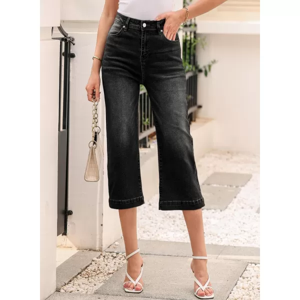 Sidefeel Women's Wide Leg Jeans High Waisted Stretchy Capri Pants