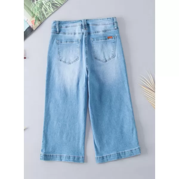Sidefeel Women's Wide Leg Jeans High Waisted Stretchy Capri Pants