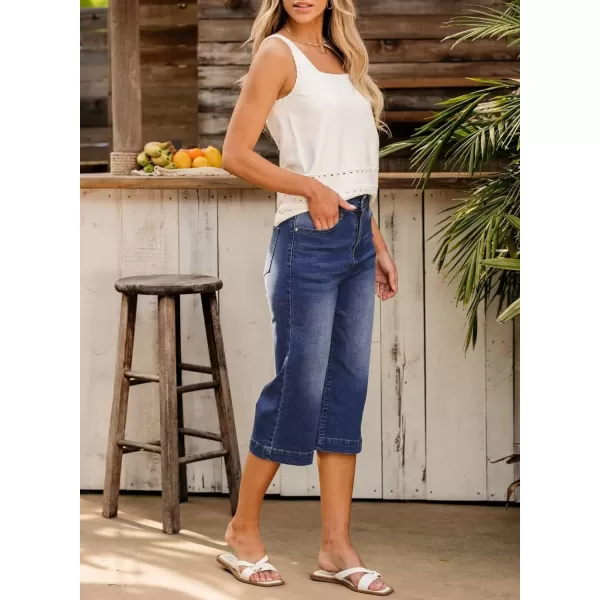 Sidefeel Women's Wide Leg Jeans High Waisted Stretchy Capri Pants