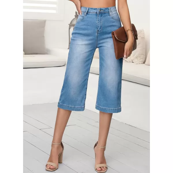 Sidefeel Women's Wide Leg Jeans High Waisted Stretchy Capri Pants