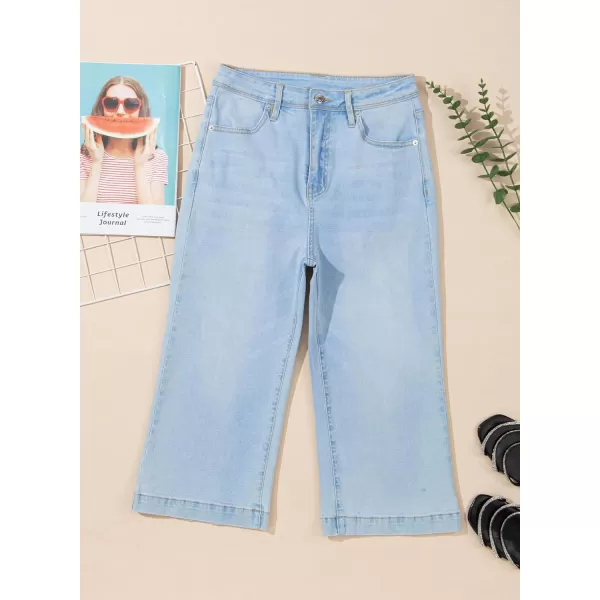 Sidefeel Women's Wide Leg Jeans High Waisted Stretchy Capri Pants