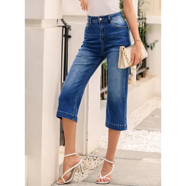 Sidefeel Women's Wide Leg Jeans High Waisted Stretchy Capri Pants