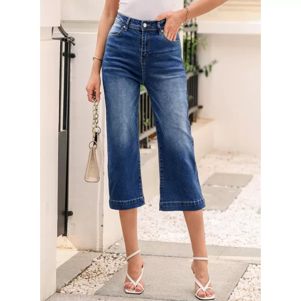 Sidefeel Women's Wide Leg Jeans High Waisted Stretchy Capri Pants