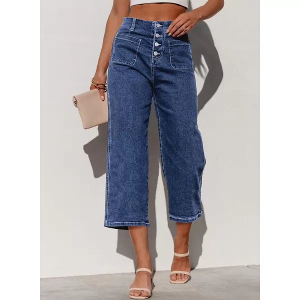 Sidefeel Women's Wide Leg Jeans High Waisted Stretchy Capri Pants Loose Denim Pants