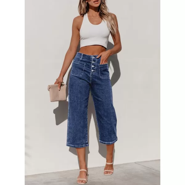 Sidefeel Women's Wide Leg Jeans High Waisted Stretchy Capri Pants Loose Denim Pants