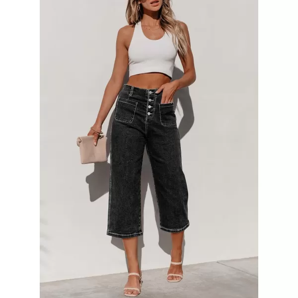 Sidefeel Women's Wide Leg Jeans High Waisted Stretchy Capri Pants Loose Denim Pants