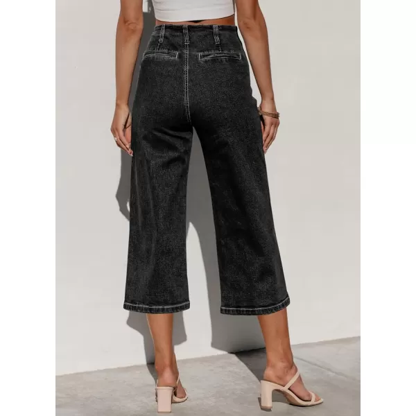 Sidefeel Women's Wide Leg Jeans High Waisted Stretchy Capri Pants Loose Denim Pants