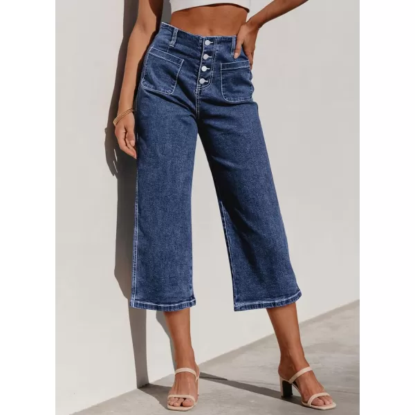 Sidefeel Women's Wide Leg Jeans High Waisted Stretchy Capri Pants Loose Denim Pants