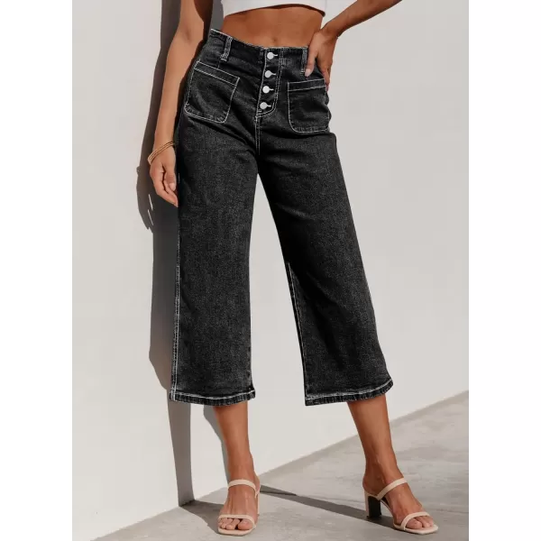 Sidefeel Women's Wide Leg Jeans High Waisted Stretchy Capri Pants Loose Denim Pants