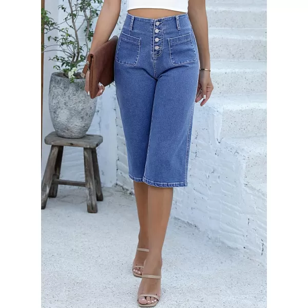 Sidefeel Women's Wide Leg Jeans High Waisted Stretchy Capri Pants Loose Denim Pants