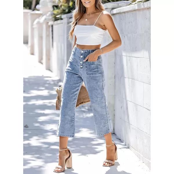 Sidefeel Women's Wide Leg Jeans High Waisted Stretchy Capri Pants Loose Denim Pants