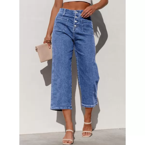 Sidefeel Women's Wide Leg Jeans High Waisted Stretchy Capri Pants Loose Denim Pants